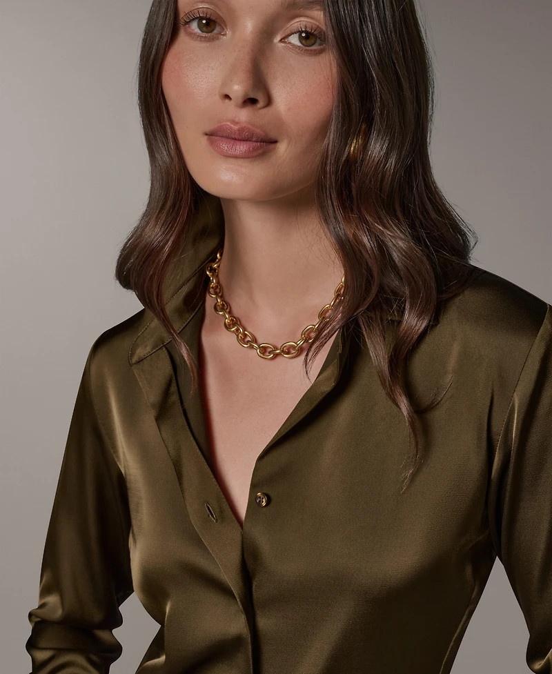 Donna Karan New York Petite Collared Button-Up Blouse