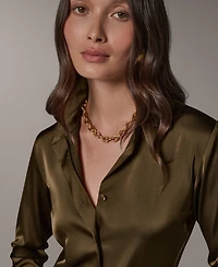 Donna Karan New York Petite Collared Button-Up Blouse