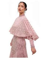 Maryisa Women's Modest Cape Embellished Sequins Gown
