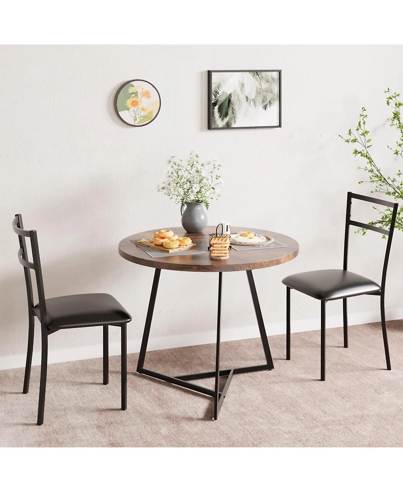 gaomon Dining Table Set for 2, Kitchen Table and Chairs for 2 with Upholstered Chairs, 3Pcs Dining Room Table Set, Round Kitchen Table Set