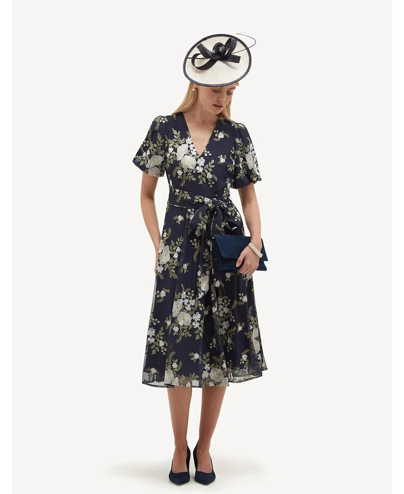 Hobbs London Women's Ira Embroidered V-Neck Midi Dress
