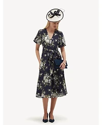 Hobbs London Women's Ira Embroidered V-Neck Midi Dress