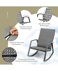 Costway 3 Piece Patio Rattan Rocking Chair Table Furniture Set Yard Cushion