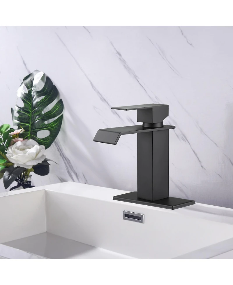 Busdays Single Handle Waterfall Spout Bathroom Faucet for Vanity Sink