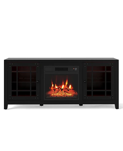 Slickblue Modern Tv Stand with 18 Inch Fireplace and Led Lighting