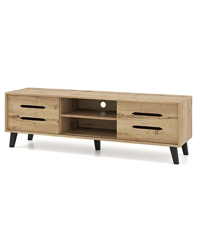 Slickblue Mid Century Modern Tv Stand with Sliding Doors for 65 Inch TVs