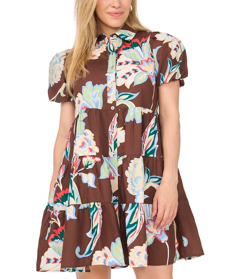 Msk Petite Collared Short-Sleeve Dress