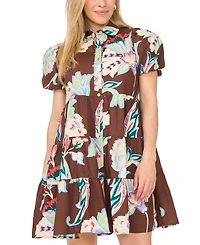 Msk Petite Collared Short-Sleeve Dress
