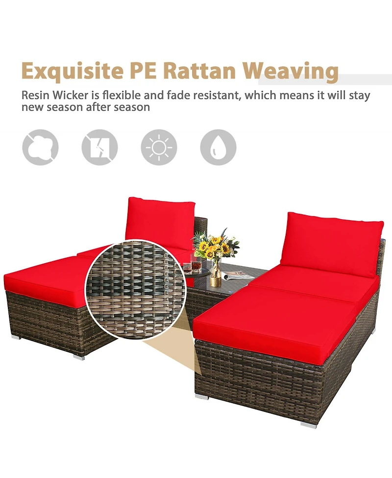 Costway 5Piece Patio Rattan Wicker Furniture Set Armless Sofa Cushioned