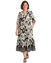 London Times Plus Collared Placement Print Dress