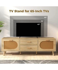 Slickblue Modern Rattan Tv Console for 65 Inch TVs with Storage Drawers