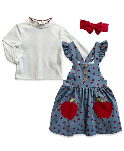 Blueberi Boulevard Baby Girls' Long-Sleeve Top, Jumper Dress and Headband, 3-Piece Set