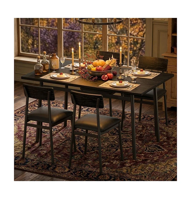 homfan Dining Table Set for 4 - Kitchen with Upholstered Pu Cushioned Chairs, Wood-Grain Top and Metal Frame, Space-Saving Industrial Design