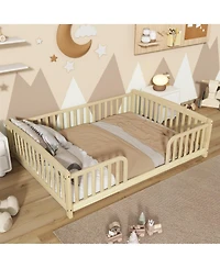 Rainsken Floor Bed with Rails, Montessori Floor Bed, Central Entrance, Low Profile Bed for Boys and Girls