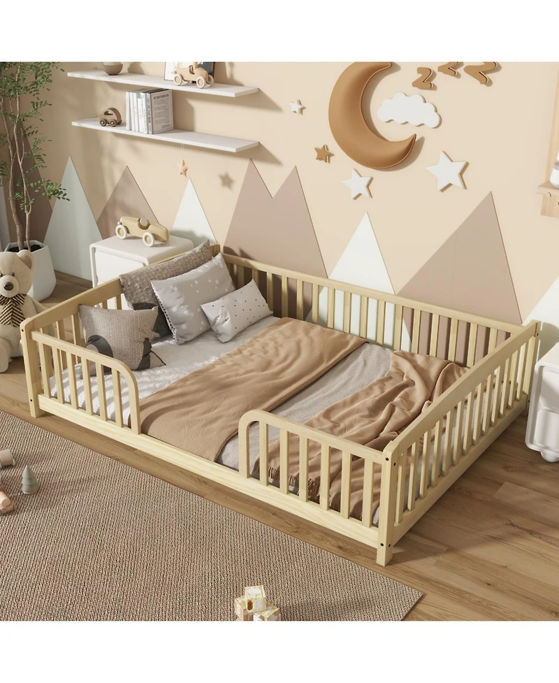 Rainsken Floor Bed with Rails, Montessori Floor Bed, Central Entrance, Low Profile Bed for Boys and Girls