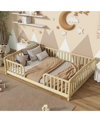 Rainsken Floor Bed with Rails, Montessori Floor Bed, Central Entrance, Low Profile Bed for Boys and Girls