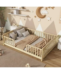 Rainsken Floor Bed with Rails, Montessori Floor Bed, Central Entrance, Low Profile Bed for Boys and Girls