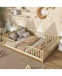 Rainsken Floor Bed With Rails Montessori Floor Bed Central Entrance Low Profile Bed For Boys Girls