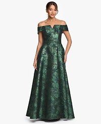 Xscape Women's Off-The-Shoulder Brocade Print Ball Gown