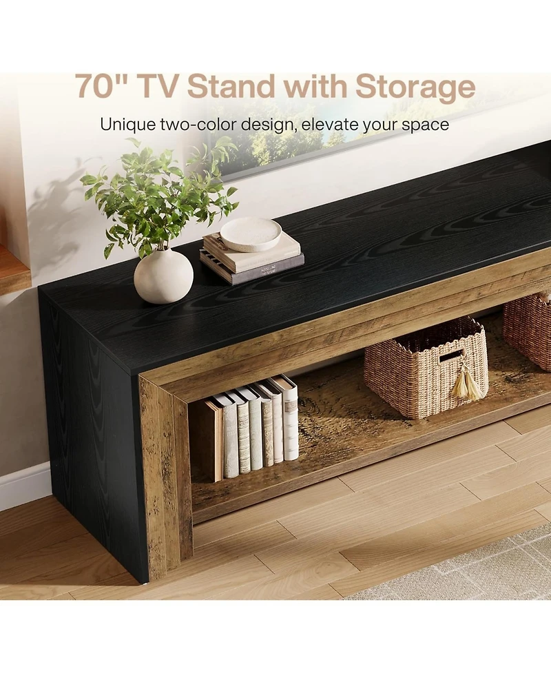 Tribesigns 70" Tv Stand for 65/70/75-Inch TVs, Farmhouse Long Entertainment Center with Open Storage Shelves
