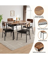 gaomon Space-Saving 5-Piece Dining Table Set Modern Kitchen Furniture with Storage Rack Wood Tabletop Upholstered Chairs