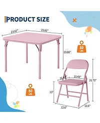 homfan Kids Folding Table and Chairs Set, 23.8 Inch Square Table with Pu Cushion and Metal Frame for Playroom or Bedroom