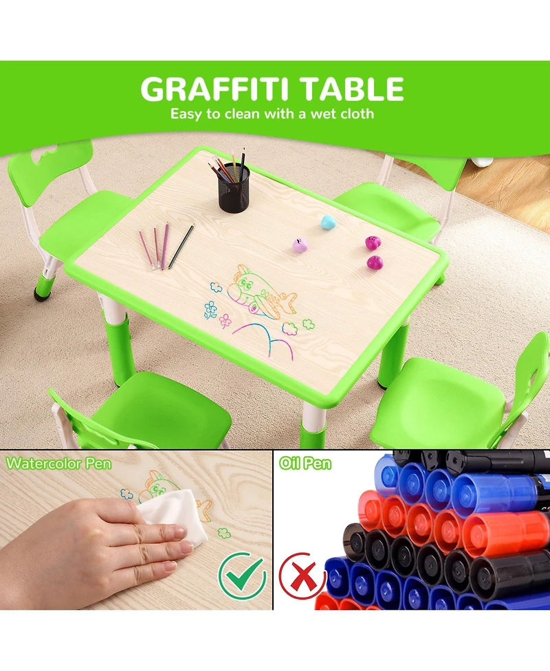 homfan Adjustable Kids Table and 4 Chairs Set, 31.5 Inch Multi Activity with Non Slip Legs for Playroom or Nursery