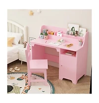 homfan Kids Desk and Chair Set, 35 Inch Mdf Wooden Toddler with Storage Shelf for Bedroom or Homeschool