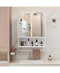 Phying 23.62 Inch Double-Arched Mirror Cabinet Modern 2-Door Metal Medicine Cabinet Wall Mounted Storage Cabinet