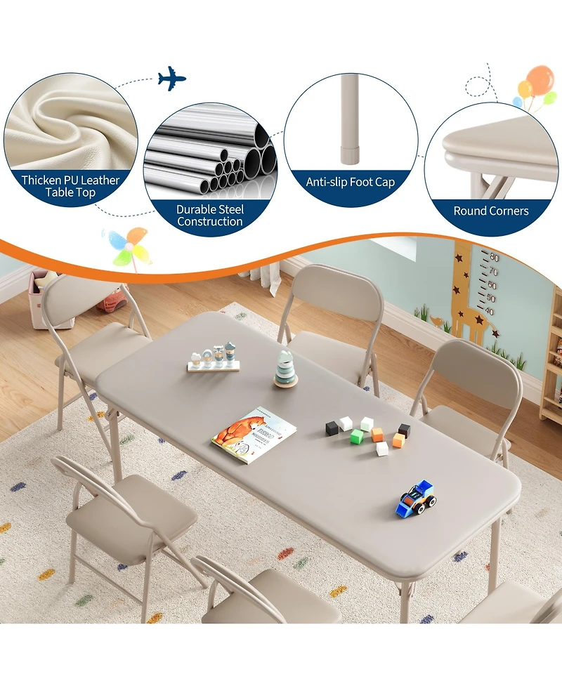 homfan 7 Piece Folding Kids Table and Chairs Set, Children's Activity Set