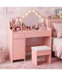 Slickblue Kids Dressing Table with Mirror and Lights Princess Vanity for Pretend Play