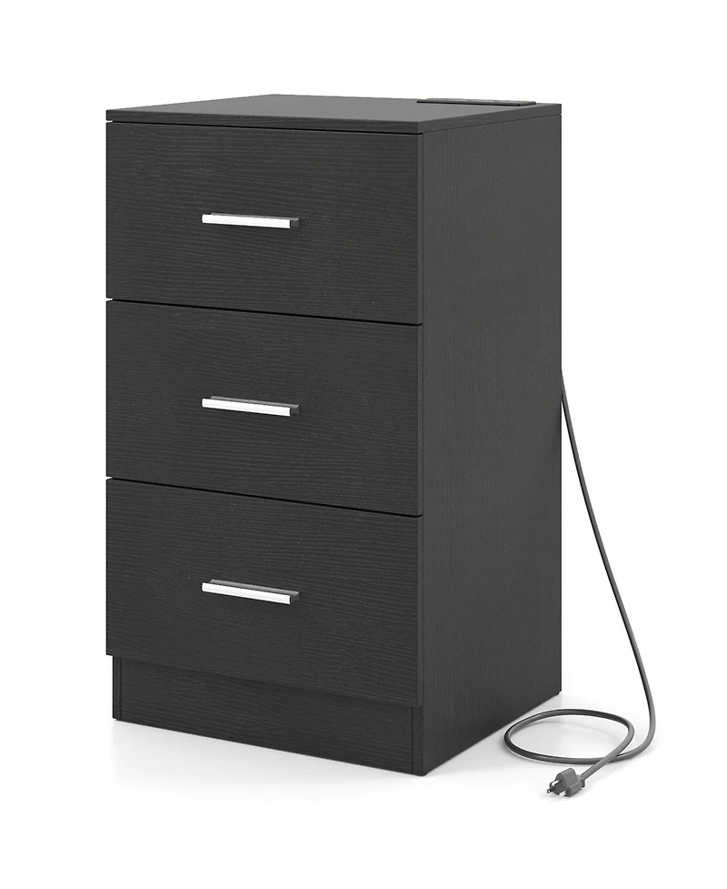 Slickblue Nightstand with Charging Station and 3 Storage Drawers Bedside Table