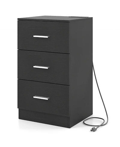 Slickblue Nightstand with Charging Station and 3 Storage Drawers Bedside Table