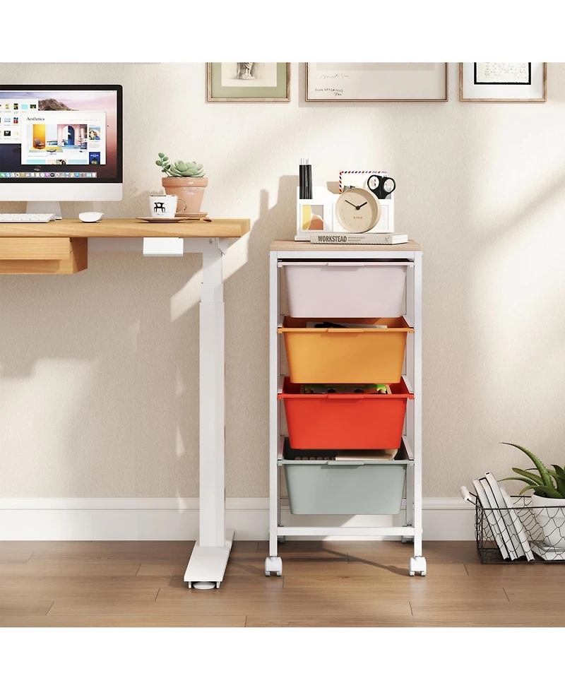 4-Drawer Storage Cart on Wheels with Wooden Top for Home or Office