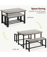 homfan 4-Piece Space Saving Dining Set, Sturdy Engineered Wood Metal Frame Bench Set Easy Care Home Dining Furniture