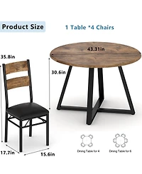 homfan 5-Piece Round Dining Set for 4 Sturdy Wooden Table and Upholstered Chairs, Space-Saving Design Apartments Small Rooms