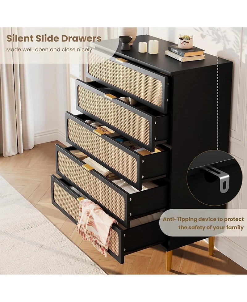 gaomon 5-Drawer Rattan Tall Dresser