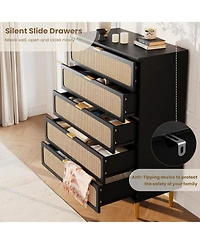 gaomon 5-Drawer Rattan Tall Dresser