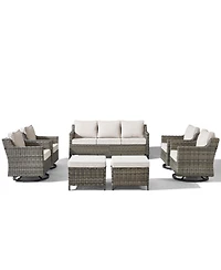 Pocassy Patio Swivel Glider Furniture Set, 7 Pieces Wicker Outdoor Seating Furniture, Conversation Sofa Sets for Lawn Backyard