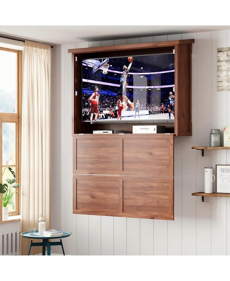 homfan Outdoor Tv Cabinet - Wall-Mounted Enclosure for TVs, Dual-Arm Steel Bracket, Weatherproof for Covered Patio and Pergola