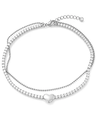 And Now This Crystal & Heart Double Row Ankle Bracelet