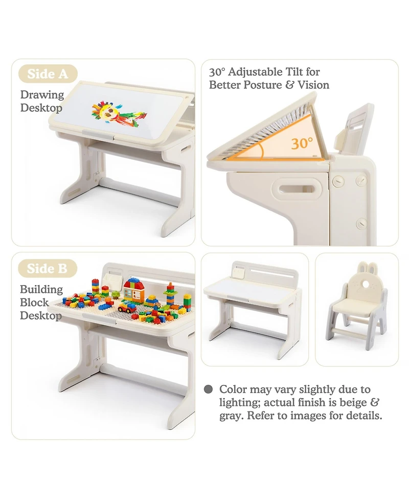 Kinder King Kids Table and Chair Set, Activity Desk for Drawing, Reading, Building Blocks, and Play