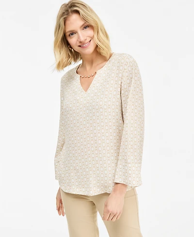 Jm Collection Petite Vertical Chain Top V-Neck Bell Sleeve Blouse, Macy's Exclusive