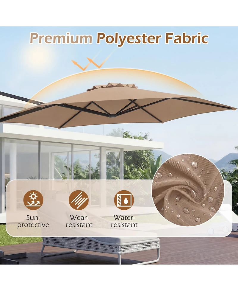 Gymax 10 Feet Outdoor Cantilever Umbrella with 360-Degree Rotation Air Vent Cross Base Included Patio