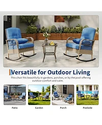 homfan Outdoor Wicker Rocking Chair Set, Rattan Garden Bistro Set with 2 Rockers and 1 Table for Patio or Backyard