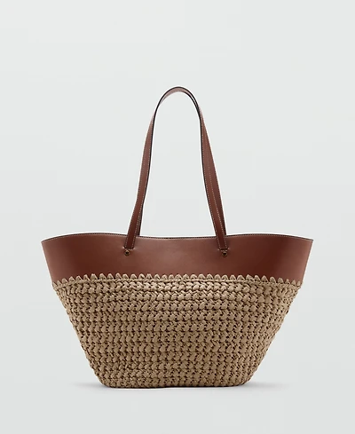 Mango Women's Large Natural Fiber Basket Handbag