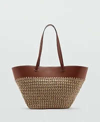 Mango Women's Large Natural Fiber Basket Handbag