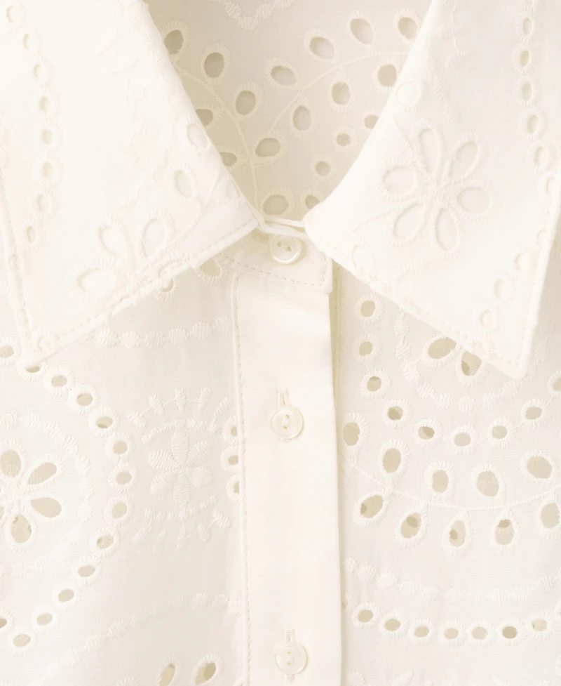 Mango Women's Openwork Embroidery Cotton Shirt