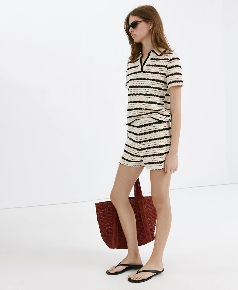 Mango Women's Striped Crochet Shorts