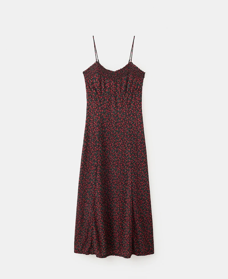Mango Women's Gathered Neckline Floral Midi-Dress